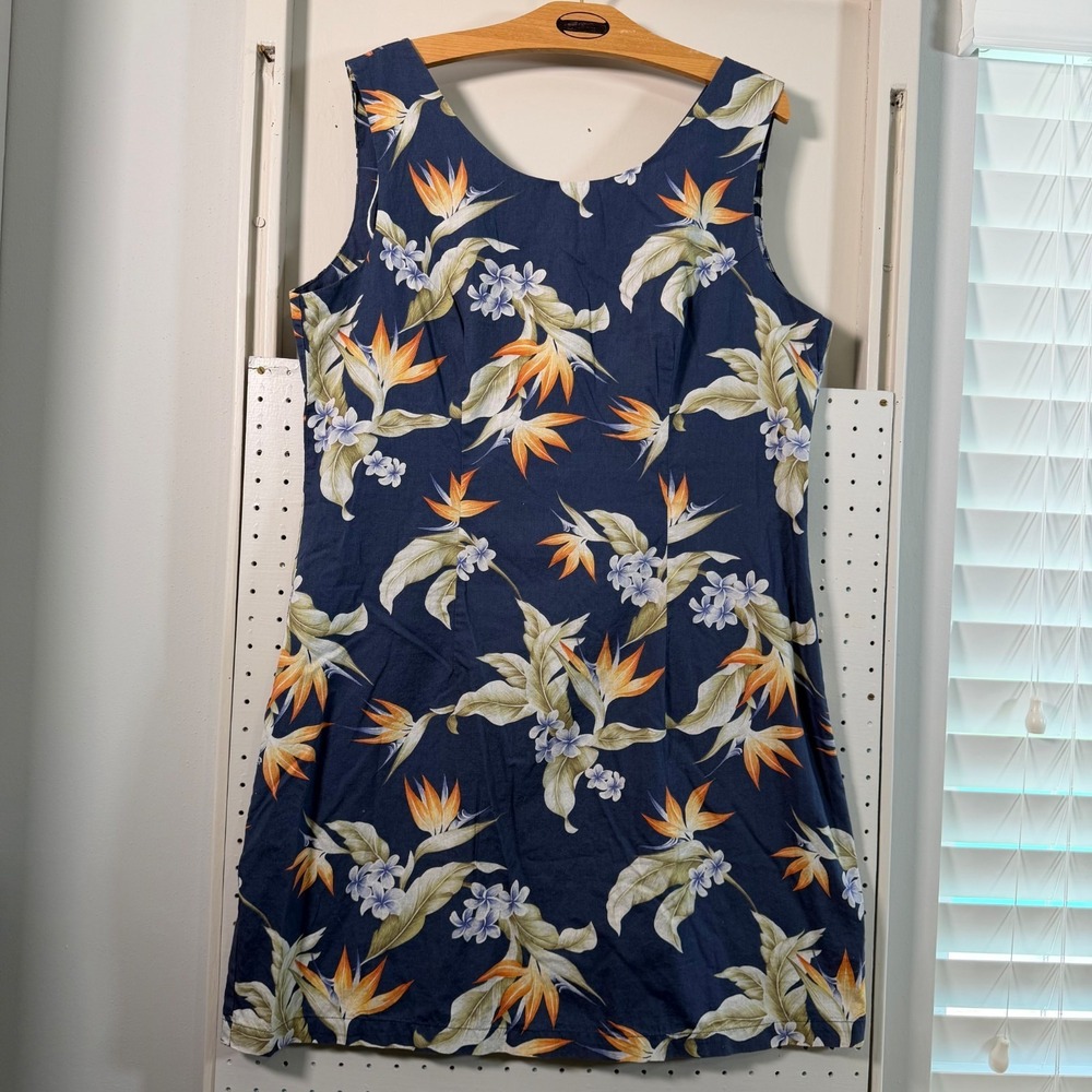 Aloha Republic Hawaiian Dress Women's Navy Tropical Sleeveless USA Made - XL VTG